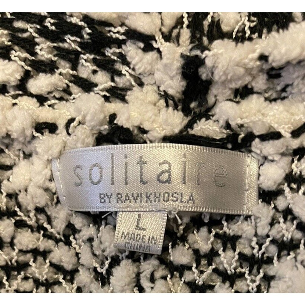 Solitaire By Ravi Khos LA Size Lar. Open Front Long Cardigan Sparkle Cream & Blk - Picture 6 of 9